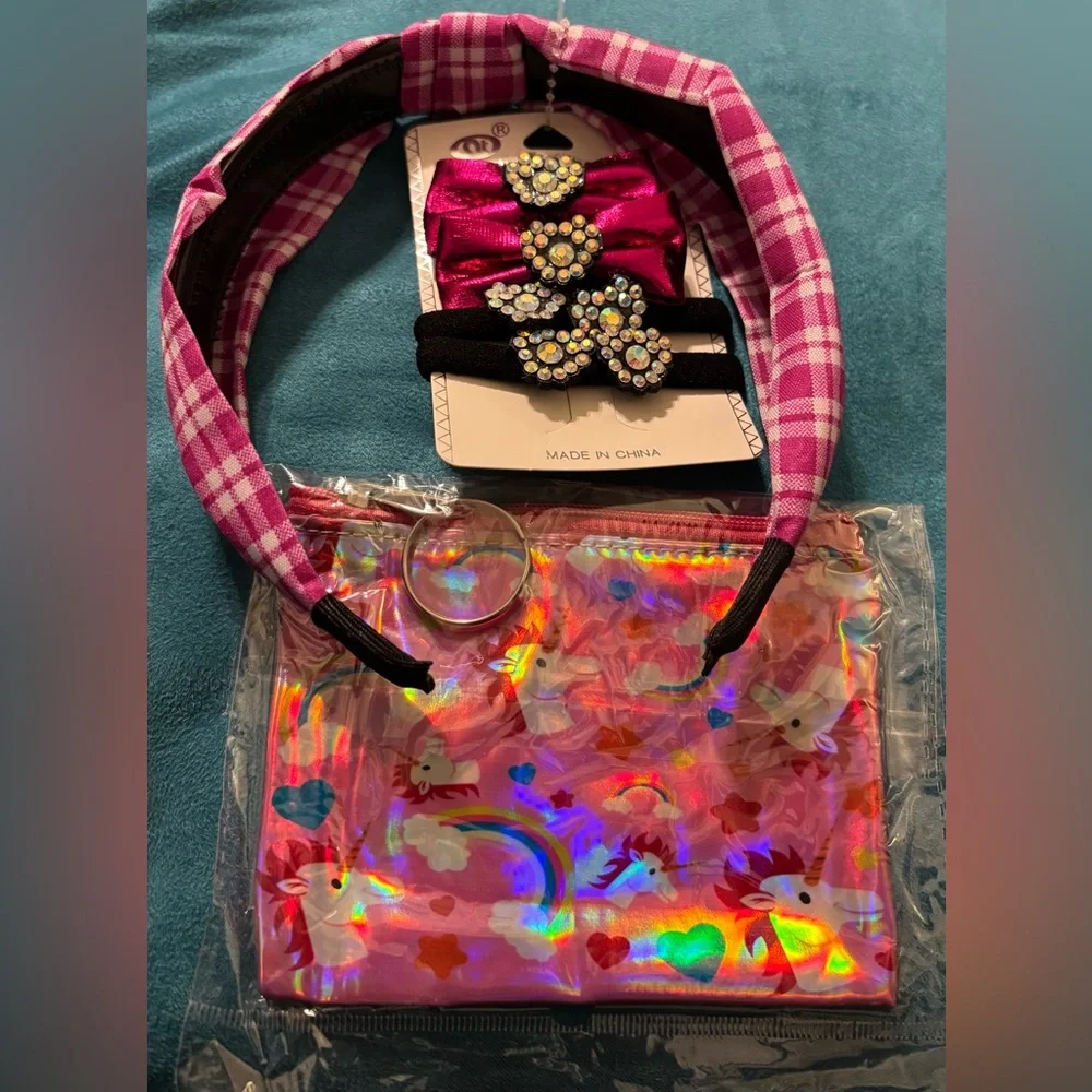 Pink Headband and Unicorn Pouch Set